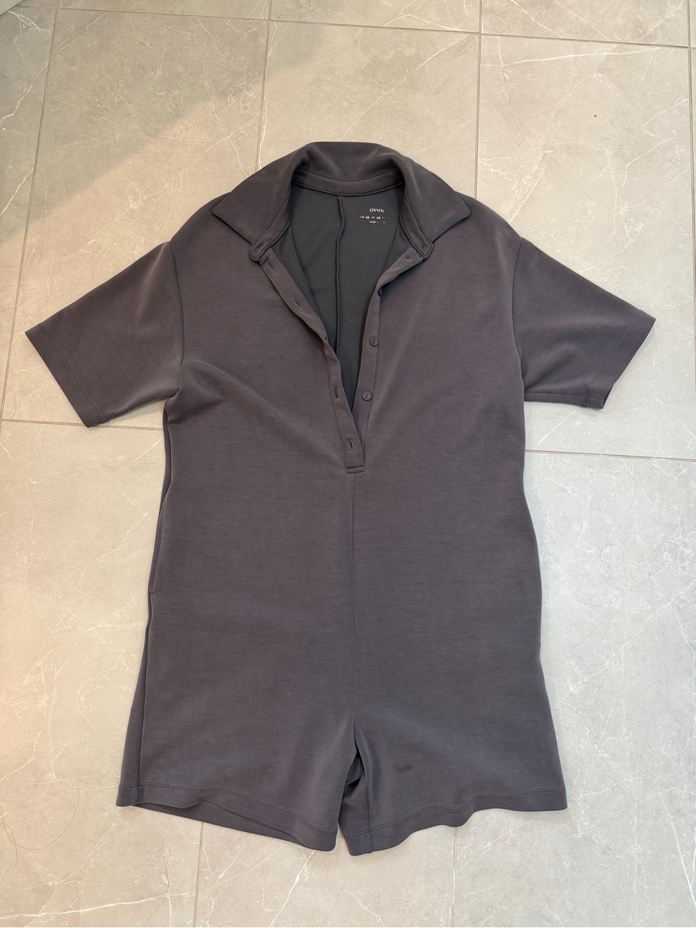 Everyday Short-Sleeve Romper in Dark Charcoal